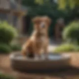 A serene outdoor space featuring a stylish dog-friendly water fountain
