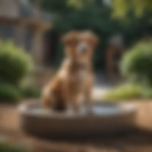A serene outdoor space featuring a stylish dog-friendly water fountain