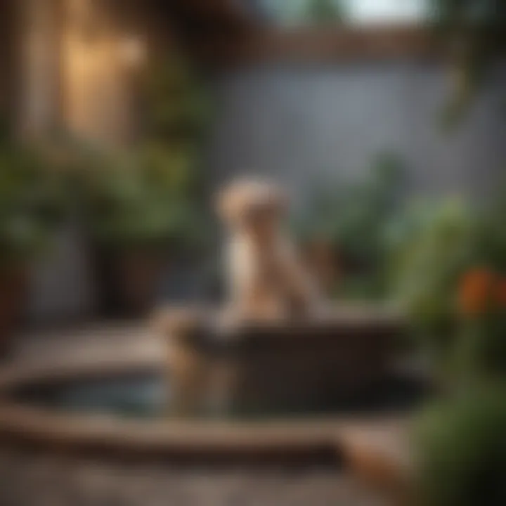A cozy patio showcasing a compact water feature for small dogs