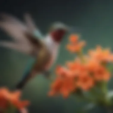 Hummingbird Feeding on Nectar Close-up of a hummingbird feeding from a flower