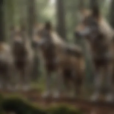 Understanding Wolf Social Dynamics A pack of wolves demonstrating their social structure and dynamics.