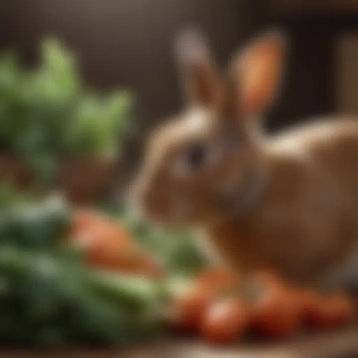 Variety of fresh vegetables for rabbit diet