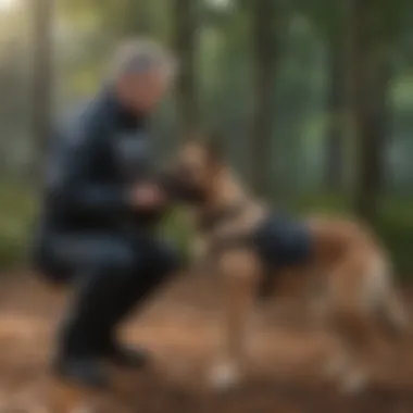 Training Environment for Protection Dogs A trainer working with a protection dog in a training environment