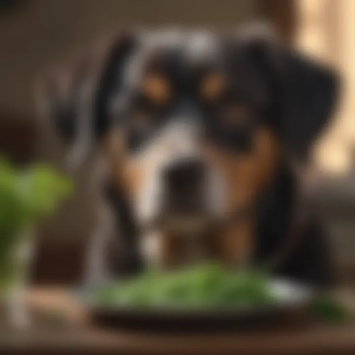 Dog enjoying a healthy meal with parsley