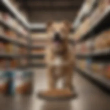 Budget-Conscious Dog Food Brand Comparison A budget-conscious pet owner comparing dog food brands in a store