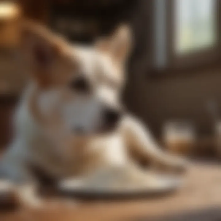 A dog enjoying cottage cheese treat