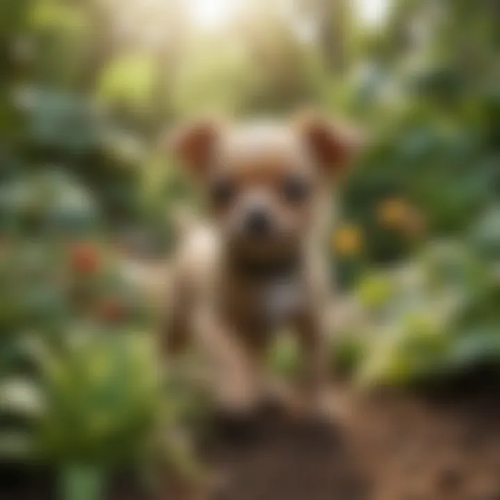 An adorable scene of the smallest dog breed playing in a lush garden, illustrating its playful nature.