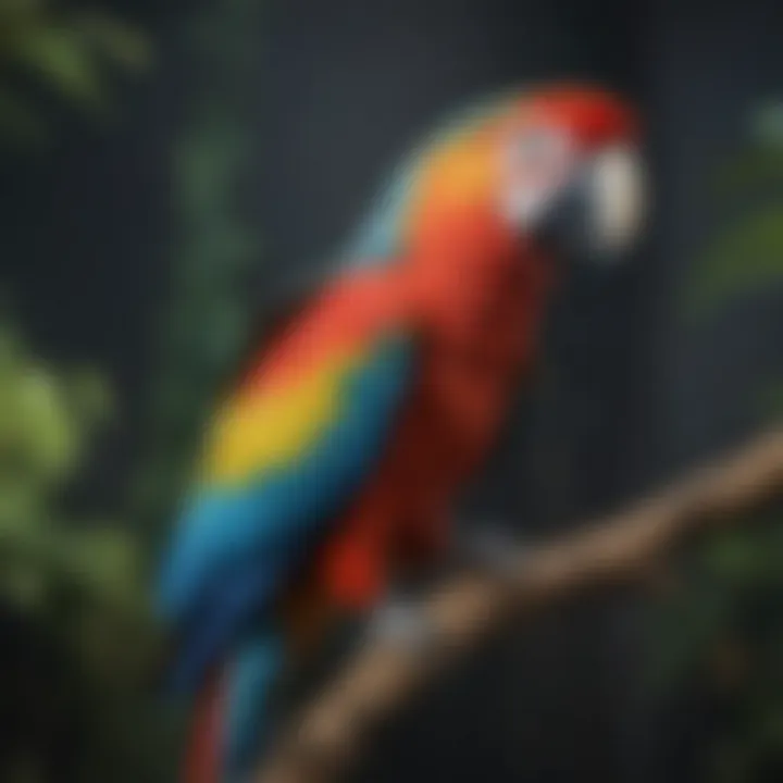 A vibrant macaw perched on a branch