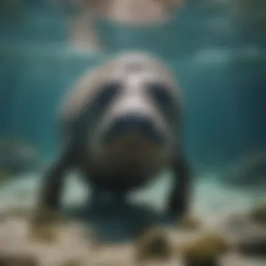 A playful manatee swimming in clear waters