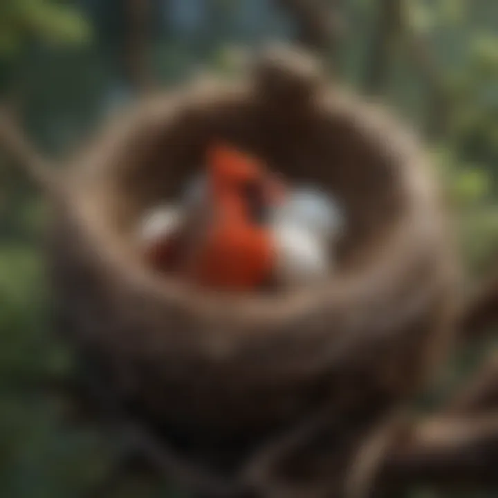 Cardinal bird nest with eggs