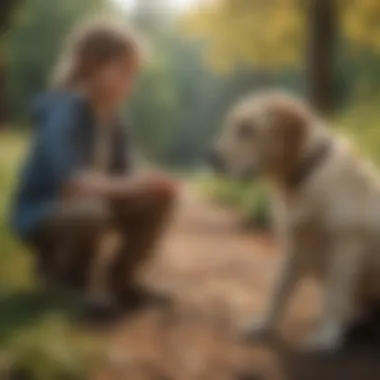 Friendly Labrador with a Child A friendly Labrador retriever interacting with a child