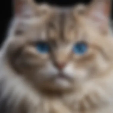 Close-up of a Siberian cat's striking blue eyes