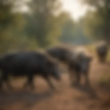 Wild Hogs in Their Natural Habitat Wild hogs roaming freely in the Alabama countryside, illustrating their natural behavior.