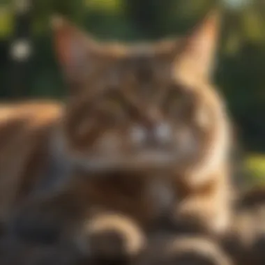 Feline Wellness in Nature A serene cat resting in a natural environment, showcasing wellness.