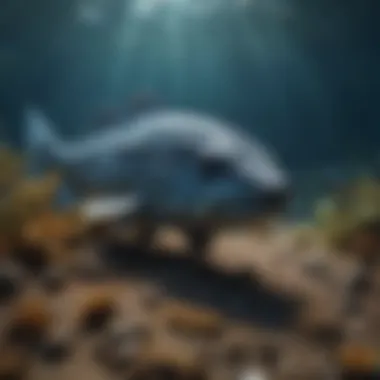 An ancient coelacanth resting on the ocean floor