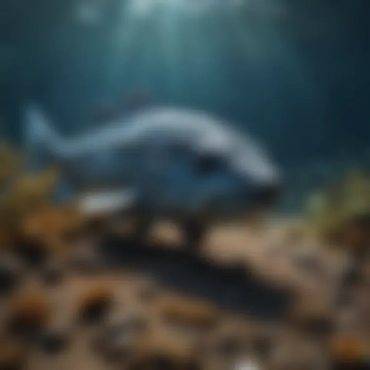 An ancient coelacanth resting on the ocean floor