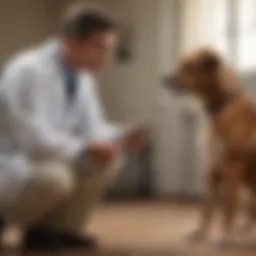 A concerned dog owner consulting a veterinarian about their pet's diarrhea issues
