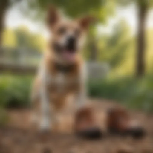 A happy dog wearing anti-dig shoes on a sunny day in a park