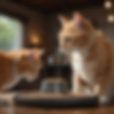 Multiple cats enjoying their meal from an automatic feeder