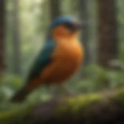 Lush forest habitat showcasing a variety of bird species