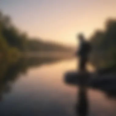 Casting at Dusk: A Perfect Moment Angler casting a line in tranquil water at sunset
