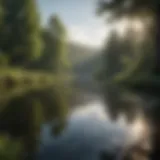 Serene bass fishing lake surrounded by lush greenery