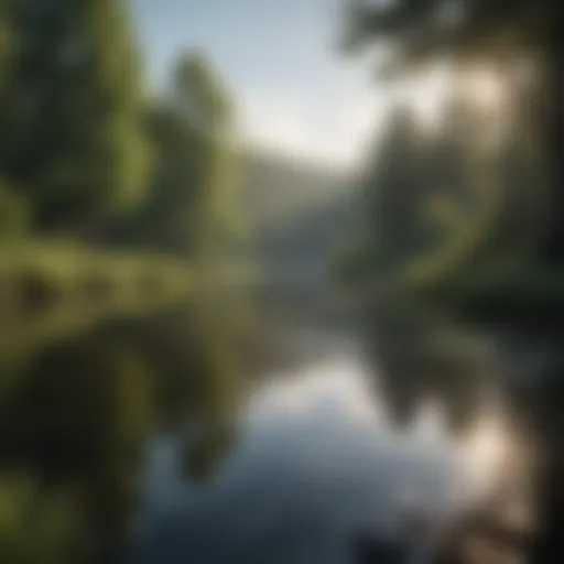 Serene bass fishing lake surrounded by lush greenery