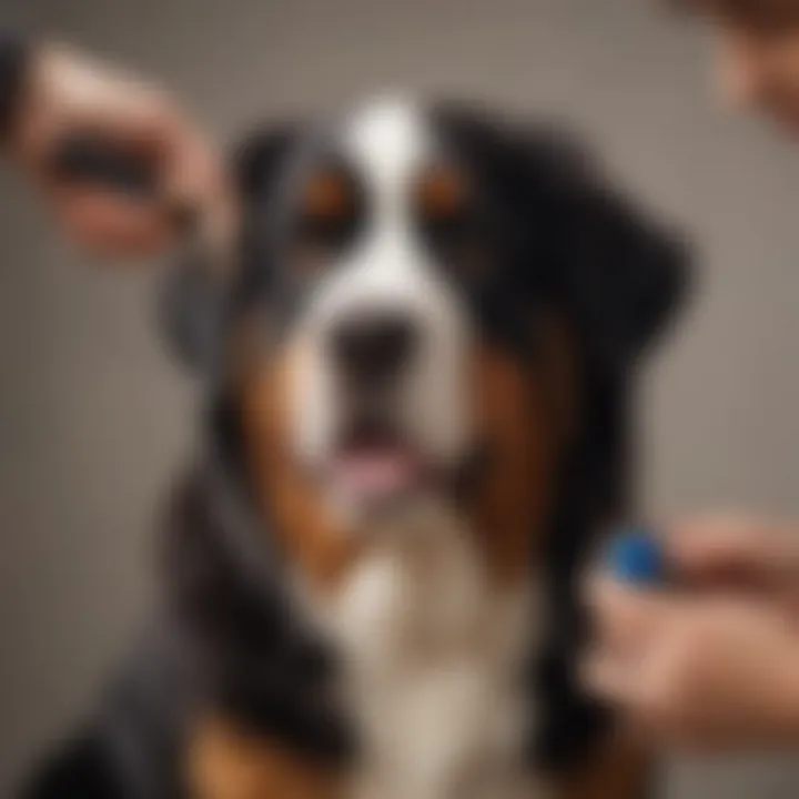 A Bernese Mountain Dog Doodle receiving grooming treatment