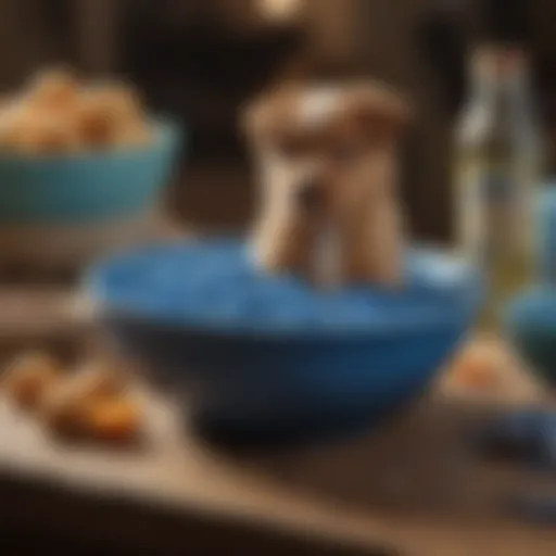 A vibrant bowl of blue food for puppies showcasing various ingredients