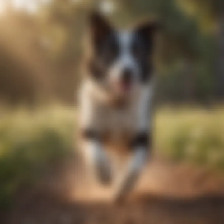 A playful Border Collie running in a field