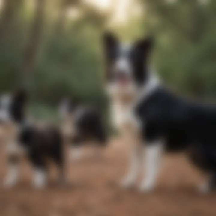 A responsible breeder interacting with Border Collies