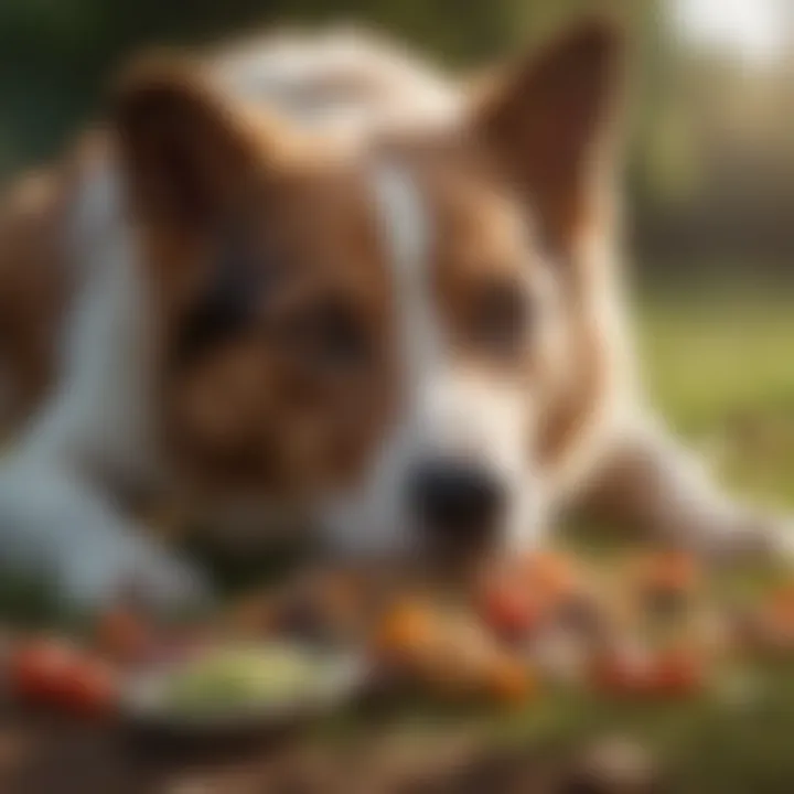 A healthy dog enjoying a variety of grazing foods