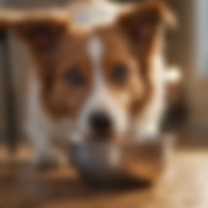 A dog enjoying a meal from a bowl