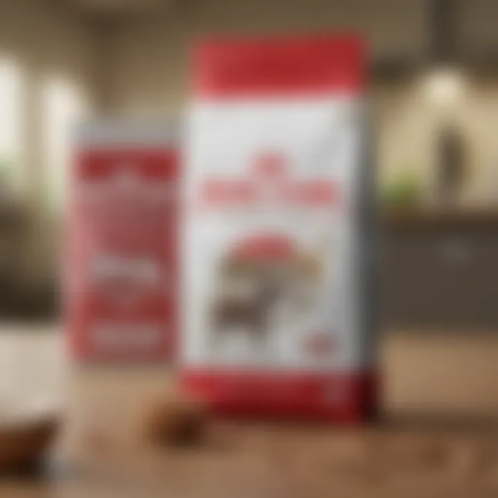 Close-up of Royal Canin dog food packaging