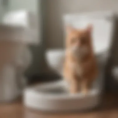 Mechanics of the Cat Litter Box Connection An infographic illustrating the mechanics of a cat litter box that attaches to a toilet.