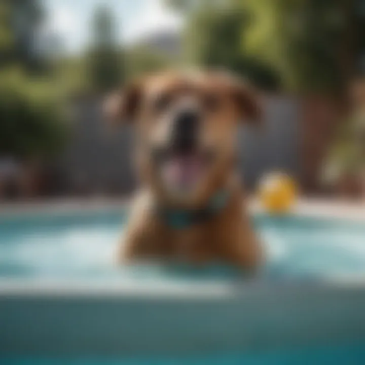 A cheerful dog enjoying a splash in a chewy swimming pool