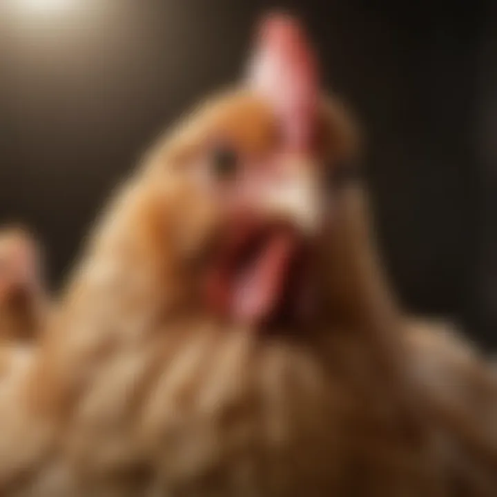 Close-up of a chicken breed with distinct features, emphasizing its unique traits.