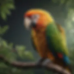 A vibrant collection of various pet parrot breeds perched on branches.