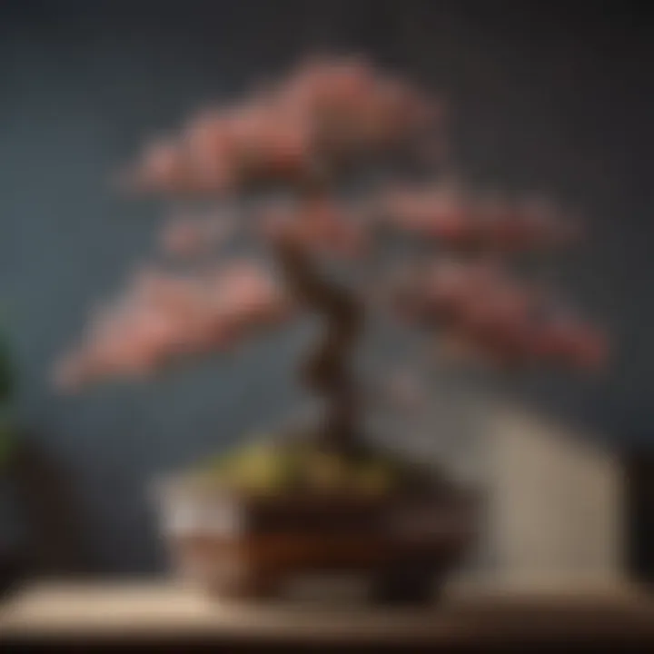 A close-up view of a flowering bonsai, highlighting its delicate blooms.