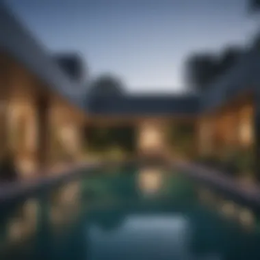 An architectural marvel featuring an artistic swimming pool integrated with modern design