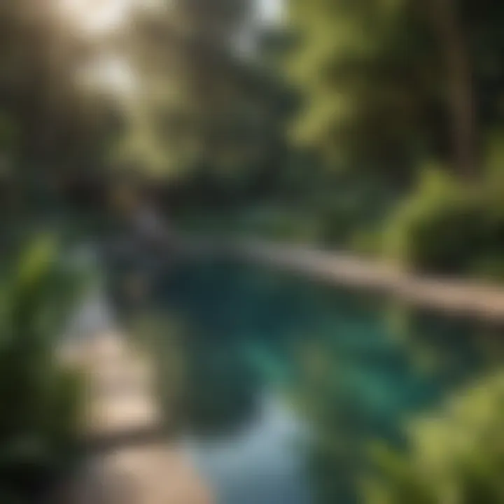 A beautifully designed natural swimming pool surrounded by lush vegetation