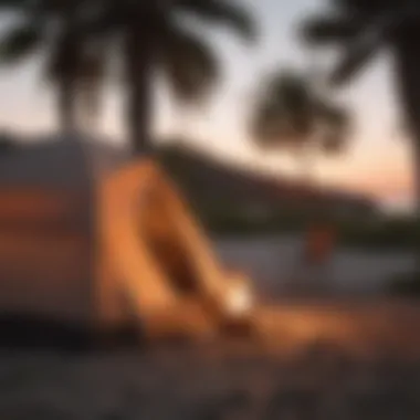 Coastal campsite with a breathtaking sunset view