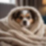 A cozy scene featuring a pet snuggled in a fluffy blanket