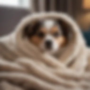 A cozy scene featuring a pet snuggled in a fluffy blanket