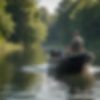 An angler casting a line from a boat on the calm waters of Lake St. Clair