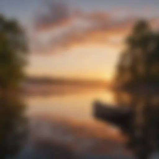 A serene view of Lake St. Clair at dawn, reflecting the morning light