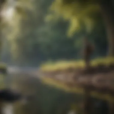 A fisherman casting a line from a picturesque riverbank.