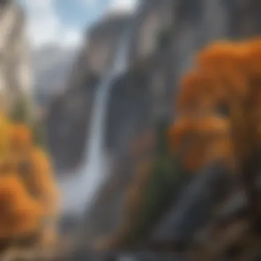 Vibrant autumn colors surrounding Bridalveil Fall in Yosemite