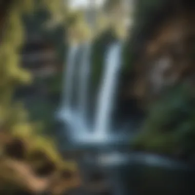 Burney Falls: Nature's Oasis A tranquil scene of Burney Falls surrounded by lush greenery