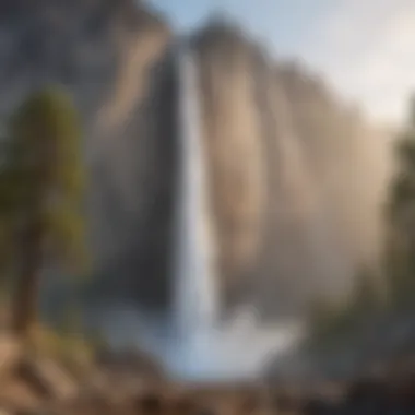 Breathtaking view of Yosemite Falls cascading down rocky cliffs